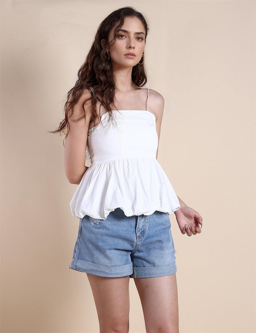 Ladies Solid Color Ruffle Hem Cami Top SKT487 - SWEETKAMA