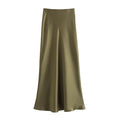 Ladies Solid Color Satin Midi Skirt 5515 - SWEETKAMA