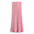 Ladies Solid Color Satin Midi Skirt 5515 - SWEETKAMA