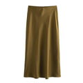 Ladies Solid Color Satin Midi Skirt 5515 - SWEETKAMA