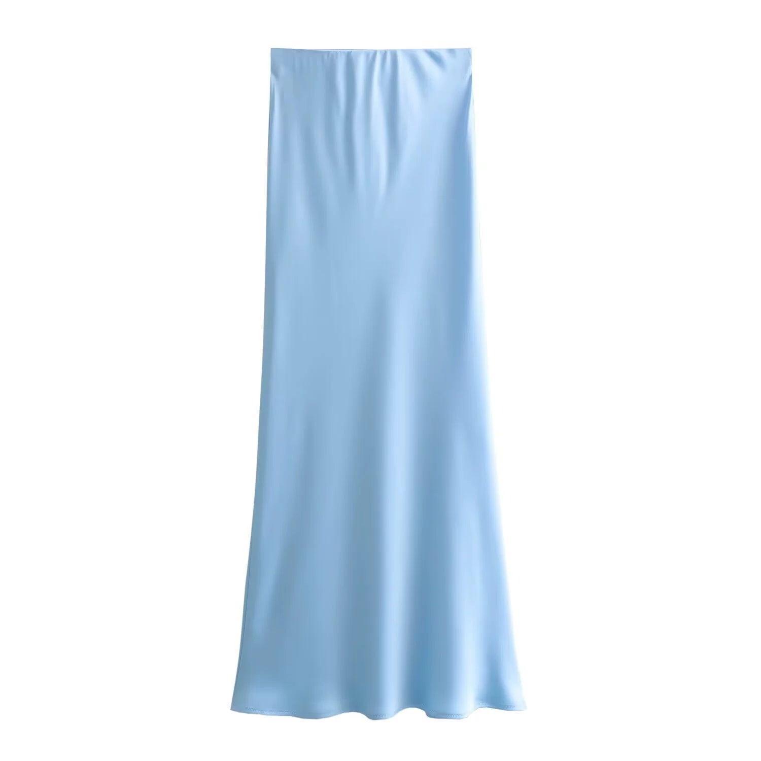 Ladies Solid Color Satin Midi Skirt 5515 - SWEETKAMA