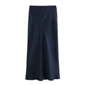 Ladies Solid Color Satin Midi Skirt 5515 - SWEETKAMA