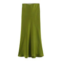 Ladies Solid Color Satin Midi Skirt 5515 - SWEETKAMA