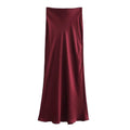 Ladies Solid Color Satin Midi Skirt 5515 - SWEETKAMA