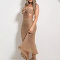 Ladies Solid Color See Sheer Midi Dress TZ31# - SWEETKAMA