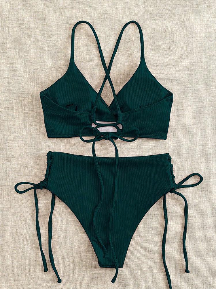 Ladies Solid Color Shoulder String Tie Bikini Set RFD-9684 - SWEETKAMA