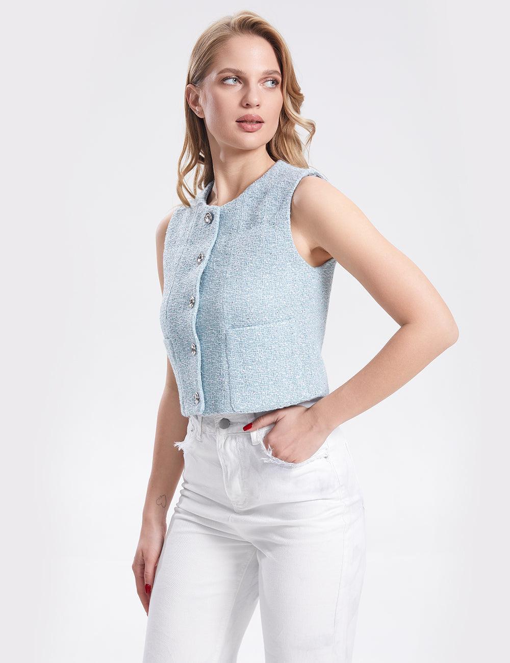 Ladies Solid Color Sleeveless Button Vest SKT322 - SWEETKAMA