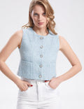 Ladies Solid Color Sleeveless Button Vest SKT322 - SWEETKAMA