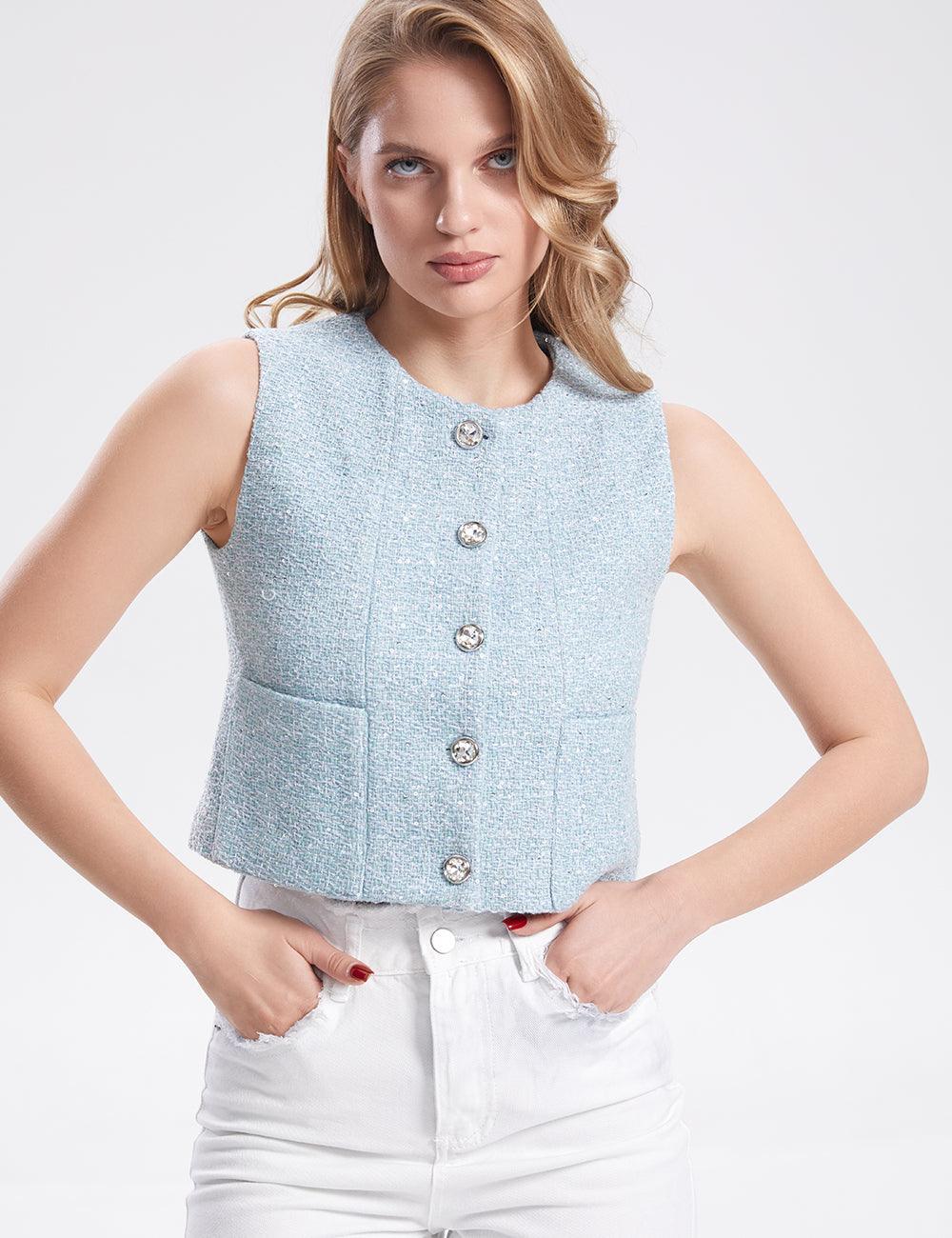 Ladies Solid Color Sleeveless Button Vest SKT322 - SWEETKAMA