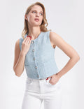 Ladies Solid Color Sleeveless Button Vest SKT322 - SWEETKAMA