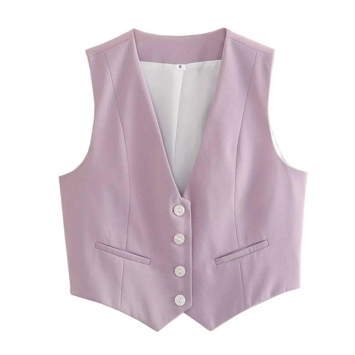 Ladies Solid Color Sleeveless V-Neck Vest A19531 - SWEETKAMA