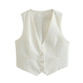 Ladies Solid Color Sleeveless V-Neck Vest A19531 - SWEETKAMA