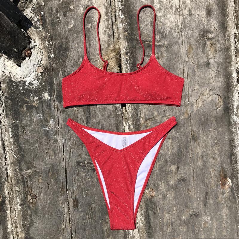 Ladies Solid Color Spaghetti Straps Bikini Set Y46 - SWEETKAMA