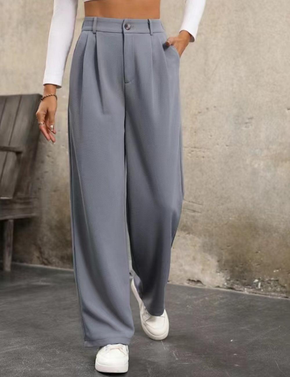 Ladies Solid Color Straight Leg Suit Pants 999999 - SWEETKAMA