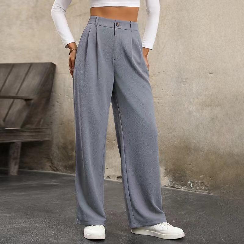 Ladies Solid Color Straight Leg Suit Pants 999999 - SWEETKAMA