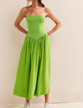 Ladies Solid Color Strapless Smocked Midi Dress SKD380 - SWEETKAMA