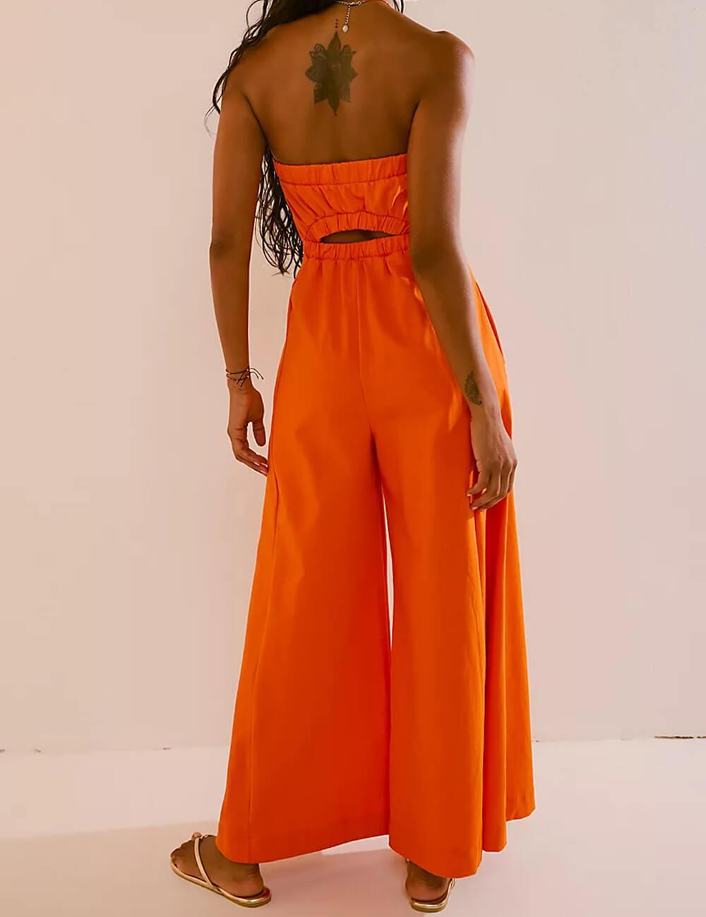 Ladies Solid Color Strapless Wide Leg Jumpsuit SKJ511 - SWEETKAMA