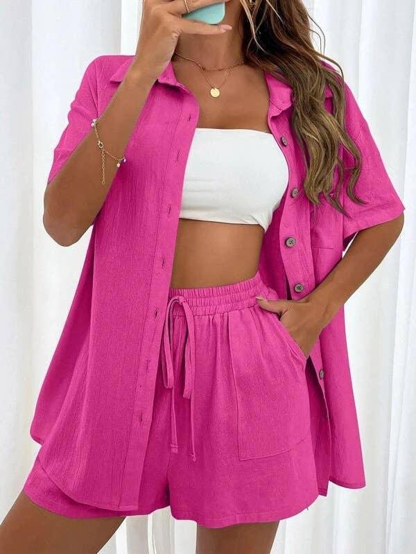 Ladies Solid Color Top and Short Set Daily Set 23123 - SWEETKAMA