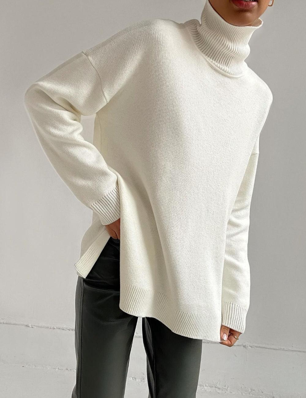 Ladies Solid Color Turtleneck Knit Sweater W013 - SWEETKAMA