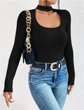 Ladies Solid Color U Neck Knit Sweater G1059 - SWEETKAMA