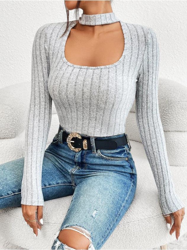 Ladies Solid Color U Neck Knit Sweater G1059 - SWEETKAMA