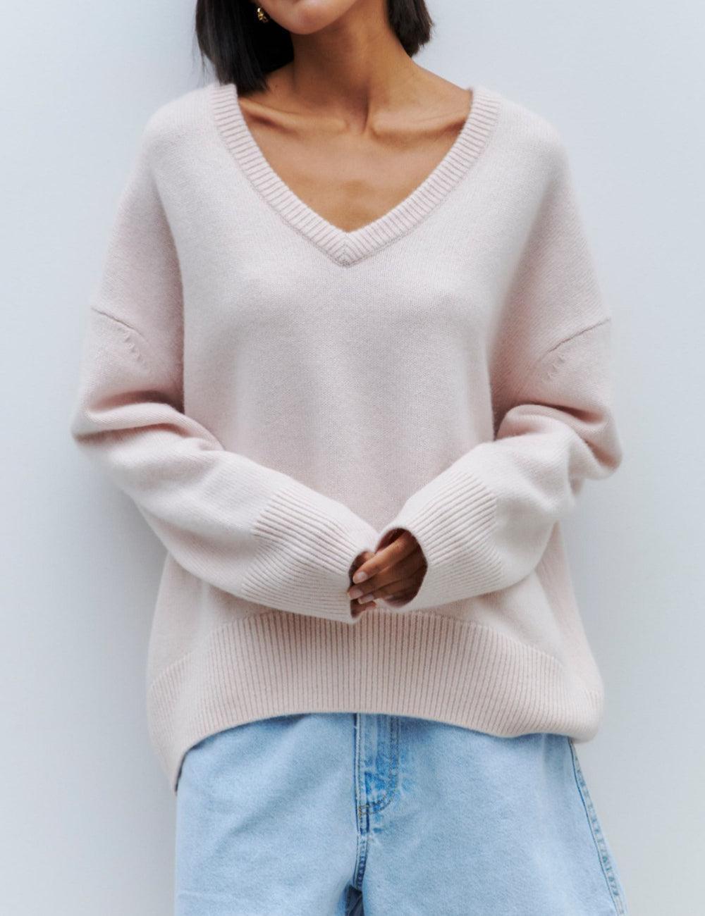 Ladies Solid Color V Neck Knit Sweater 015 - SWEETKAMA