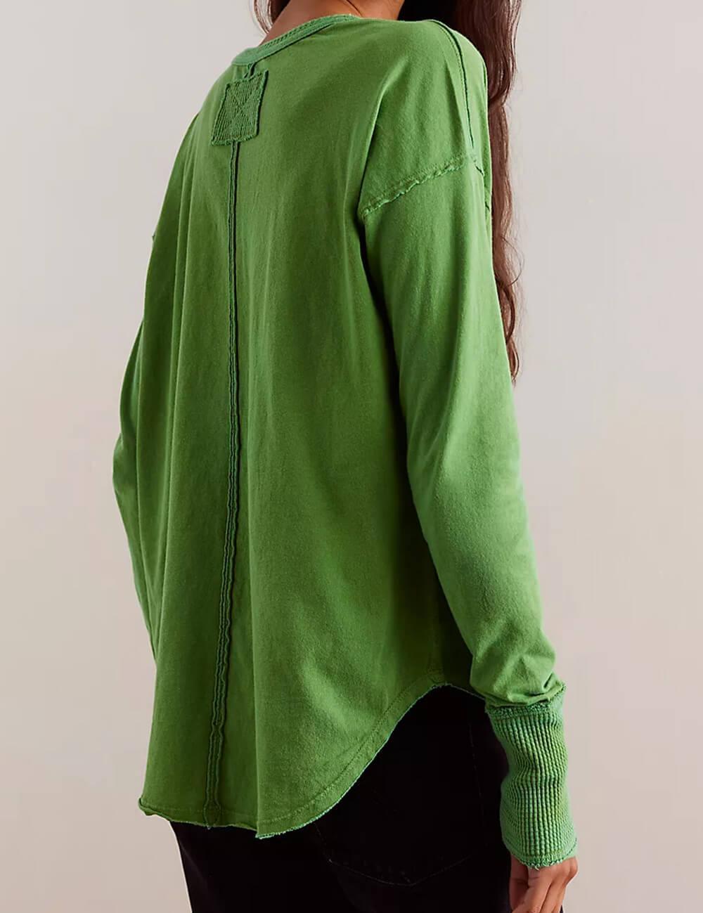 Ladies Solid Color V Neck Long Sleeve Tee SKT546 - SWEETKAMA