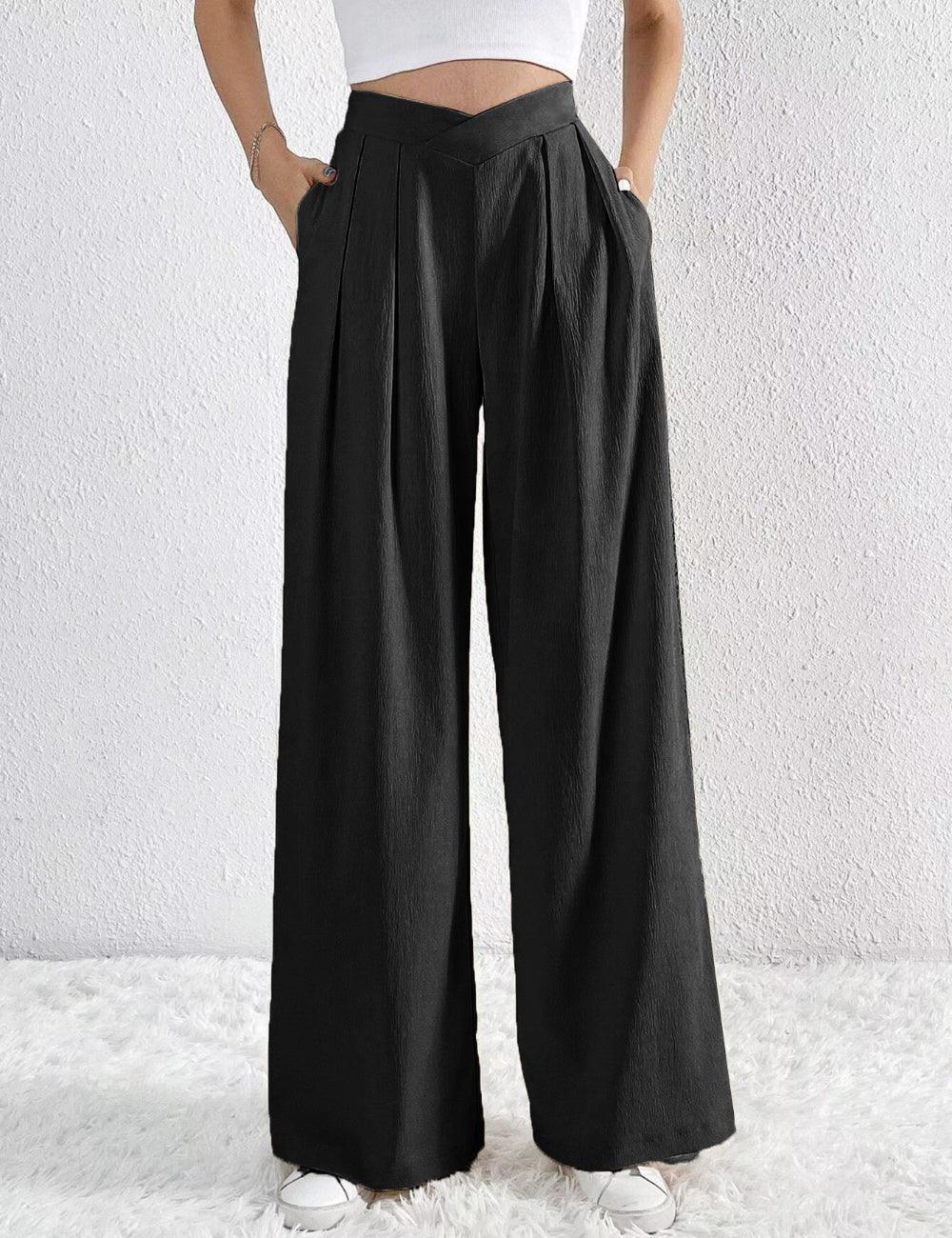 Ladies Solid Color Wide Leg Suit Pants 666666 - SWEETKAMA