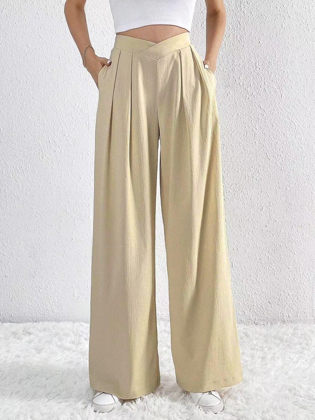 Ladies Solid Color Wide Leg Suit Pants 666666 - SWEETKAMA