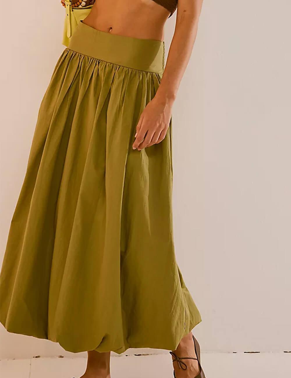 Ladies Solid Color Wide Waistband Skirt SKS510 - SWEETKAMA