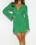 Ladies Solid Color Wrinkle Short Dress GQTL - SWEETKAMA