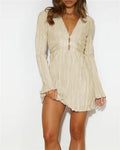 Ladies Solid Color Wrinkle Short Dress GQTL - SWEETKAMA