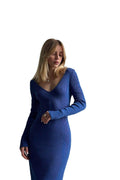 Ladies Solid Deep V-Neck Long Sleeves Knit Dress 0903# - SWEETKAMA