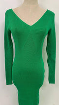 Ladies Solid Deep V-Neck Long Sleeves Knit Dress 0903# - SWEETKAMA