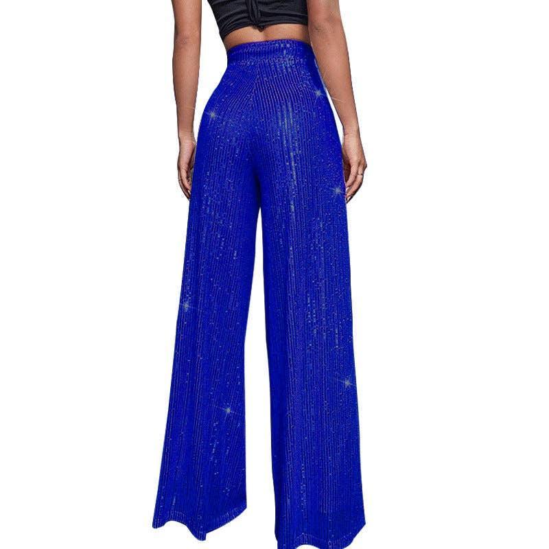 Ladies Solid Glitter Sequin Wide Leg Pants R9175 - SWEETKAMA