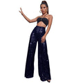 Ladies Solid Glitter Sequin Wide Leg Pants R9175 - SWEETKAMA