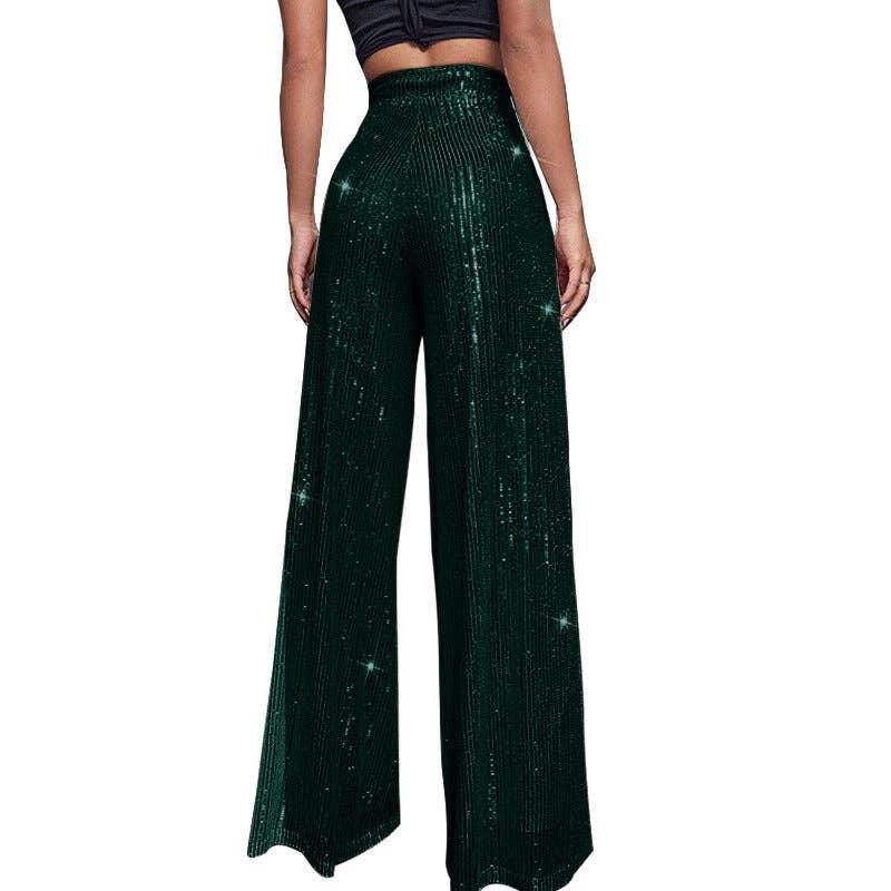 Ladies Solid Glitter Sequin Wide Leg Pants R9175 - SWEETKAMA