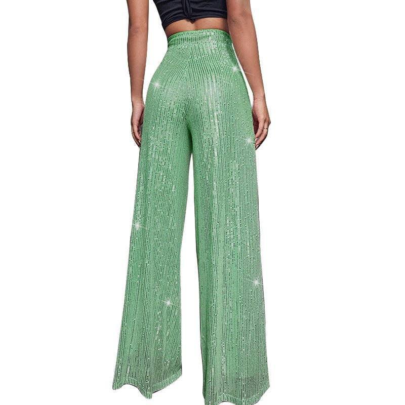 Ladies Solid Glitter Sequin Wide Leg Pants R9175 - SWEETKAMA