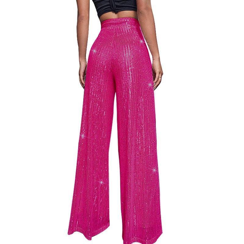 Ladies Solid Glitter Sequin Wide Leg Pants R9175 - SWEETKAMA