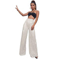 Ladies Solid Glitter Sequin Wide Leg Pants R9175 - SWEETKAMA