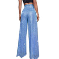 Ladies Solid Glitter Sequin Wide Leg Pants R9175 - SWEETKAMA