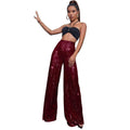 Ladies Solid Glitter Sequin Wide Leg Pants R9175 - SWEETKAMA