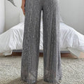 Ladies Solid Glitter Sequin Wide Leg Pants R9175 - SWEETKAMA