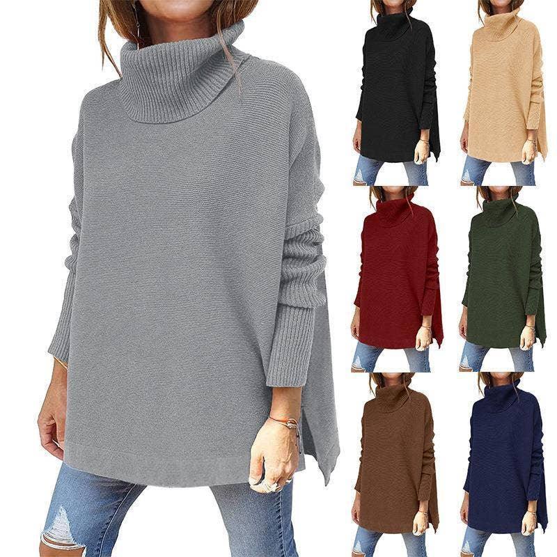 Ladies Solid Long Sleeves Mock Neck Loose Top YL1553 - SWEETKAMA