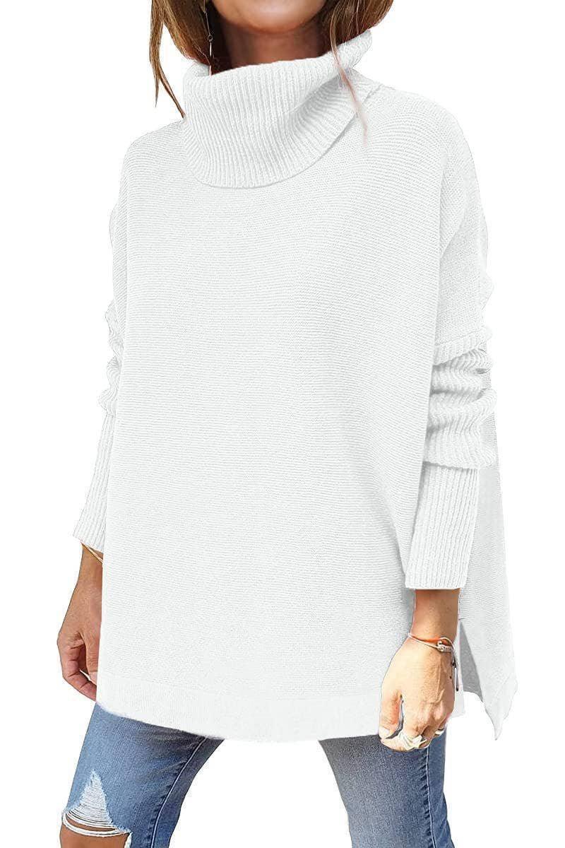 Ladies Solid Long Sleeves Mock Neck Loose Top YL1553 - SWEETKAMA