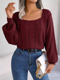 Ladies Solid Long Sleeves Square Collar Top 2118 - SWEETKAMA