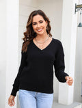 Ladies Solid Long Sleeves V-Neck Sweater T9240 - SWEETKAMA