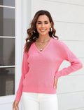 Ladies Solid Long Sleeves V-Neck Sweater T9240 - SWEETKAMA