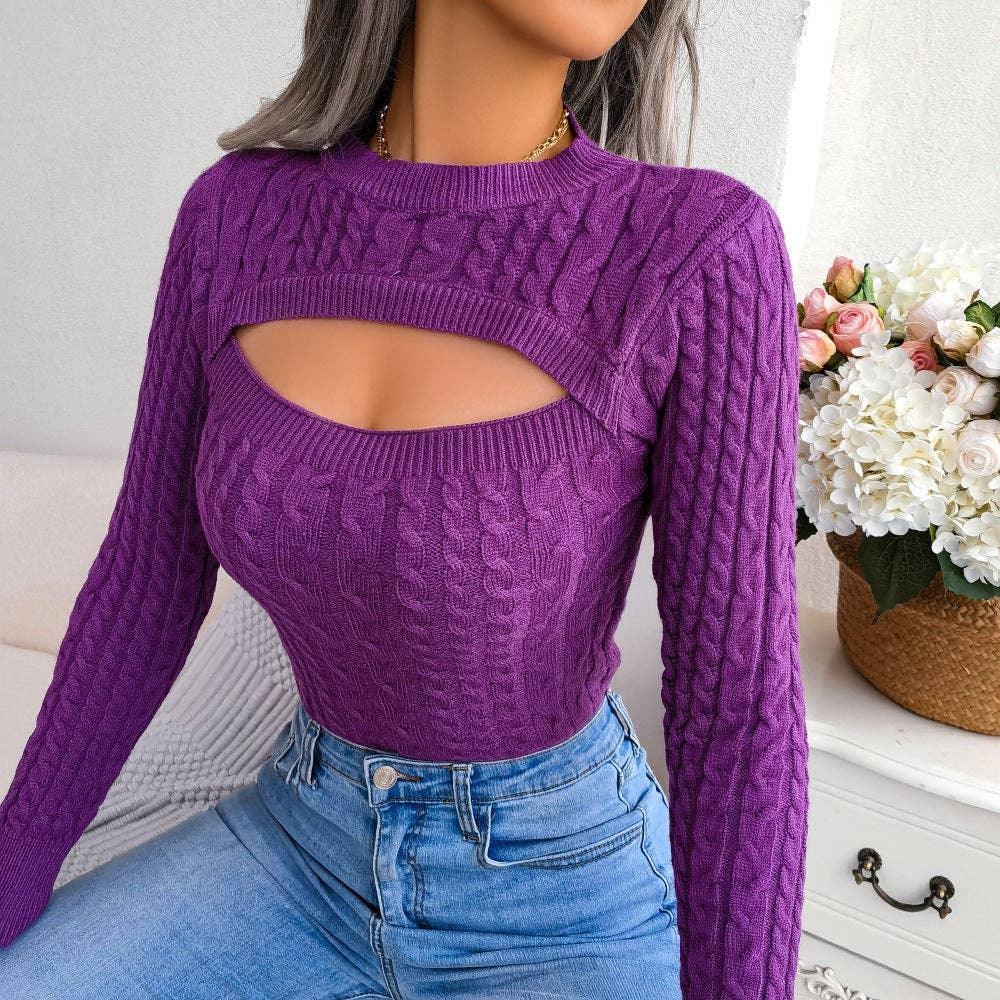 Ladies Solid Round Neck Long Sleeves Close Top 1825 - SWEETKAMA