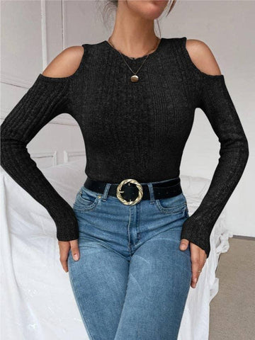 Ladies Solid Round Neck Off Shoulder Tight Top G1039 - SWEETKAMA